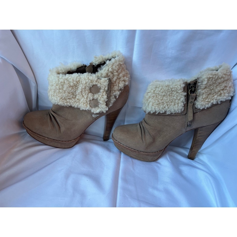UGG Boots Women's Georgette Ankle Platform Tan w Cozy Cream Fur Cuff Sz 7 - Picture 8 of 10